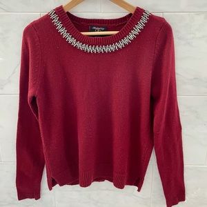 Maroon Split Back Sweater with Beaded Neckline